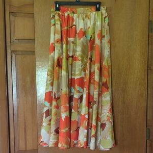 Floral Print Maxi Skirt - Orange and Green